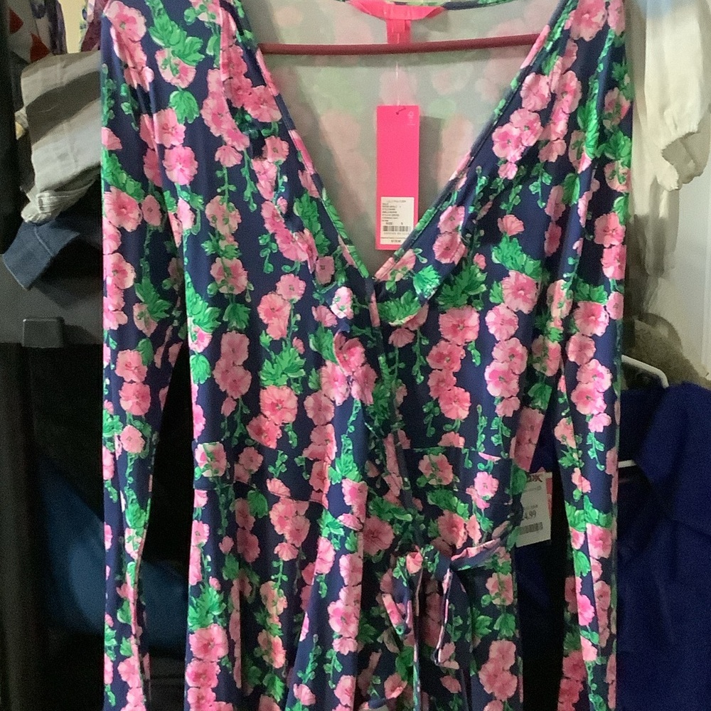 Lilly Pulitzer Navy‎ and Green Mirelle Floral Romper, oyster Bay Navy, new